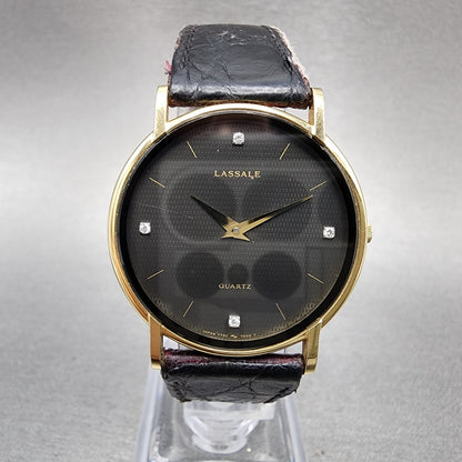 Seiko Lassale Watch Men 31mm Black Dial Gold Tone 7750-7009 New Battery READ!!!