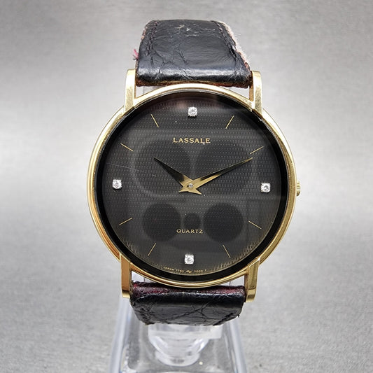 Seiko Lassale Watch Men 31mm Black Dial Gold Tone 7750-7009 New Battery READ!!!