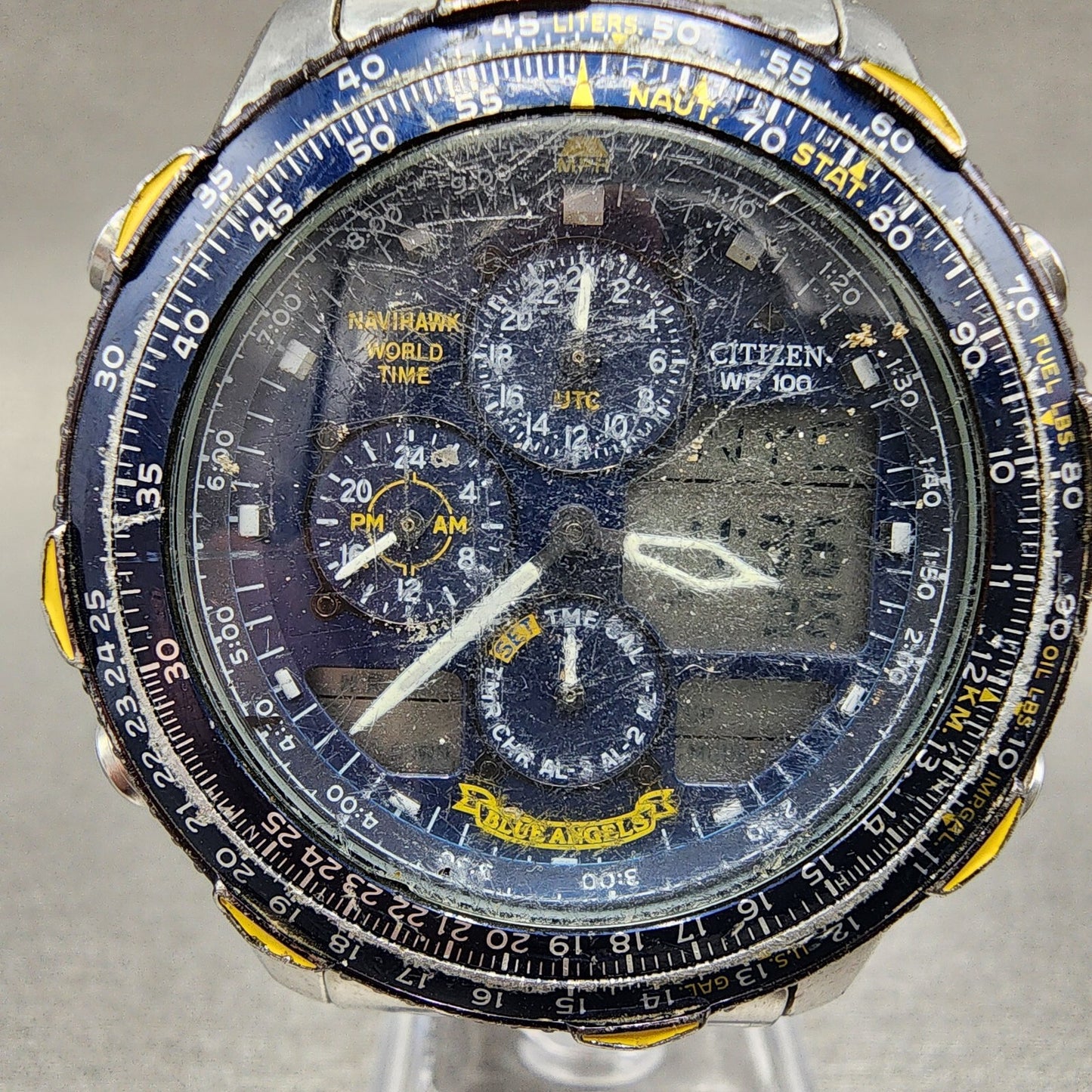 Citizen Navihawk Blue Angels Watch Men 42mm Blue Dial Steel C300 New Battery