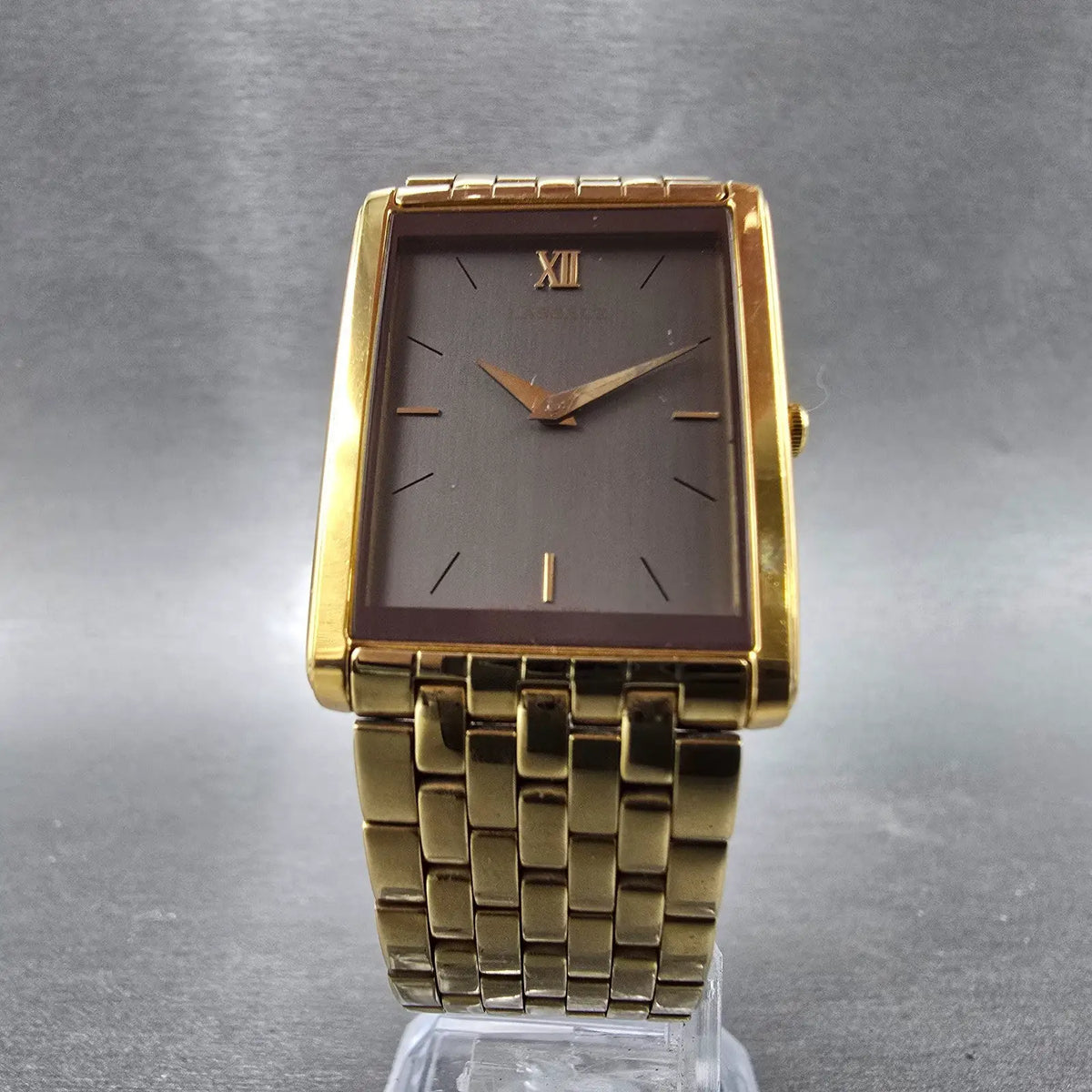 Seiko Lassale Tank Watch Men 25mm Gray Dial Gold Tone Rectangle 7N00-5219 PARTS6