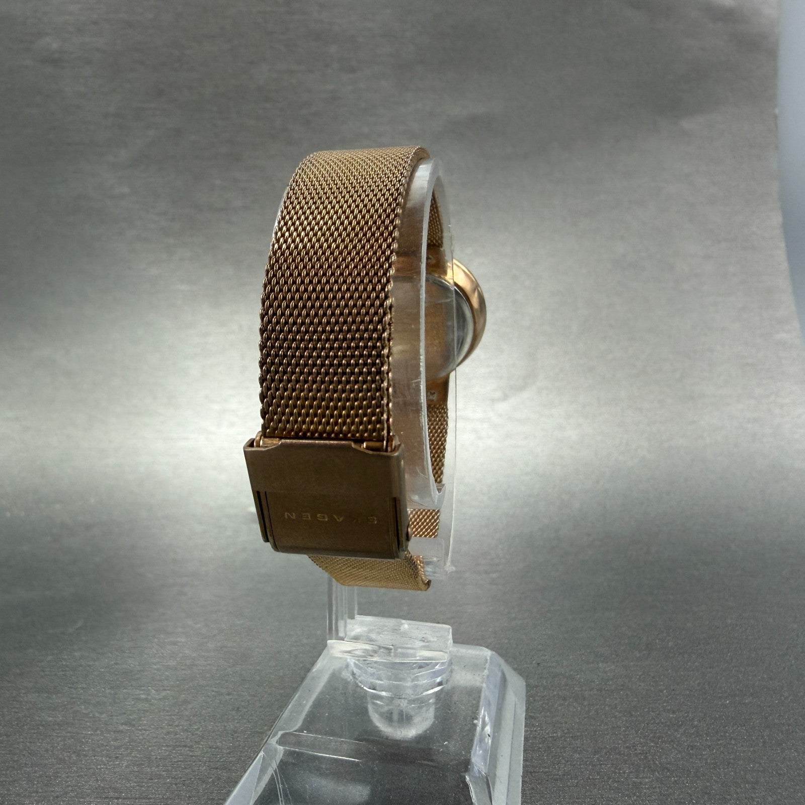 Skagen Watch Women 25mm Brown MOP Dial Rose Gold Tone Round New Batt Mesh Band7