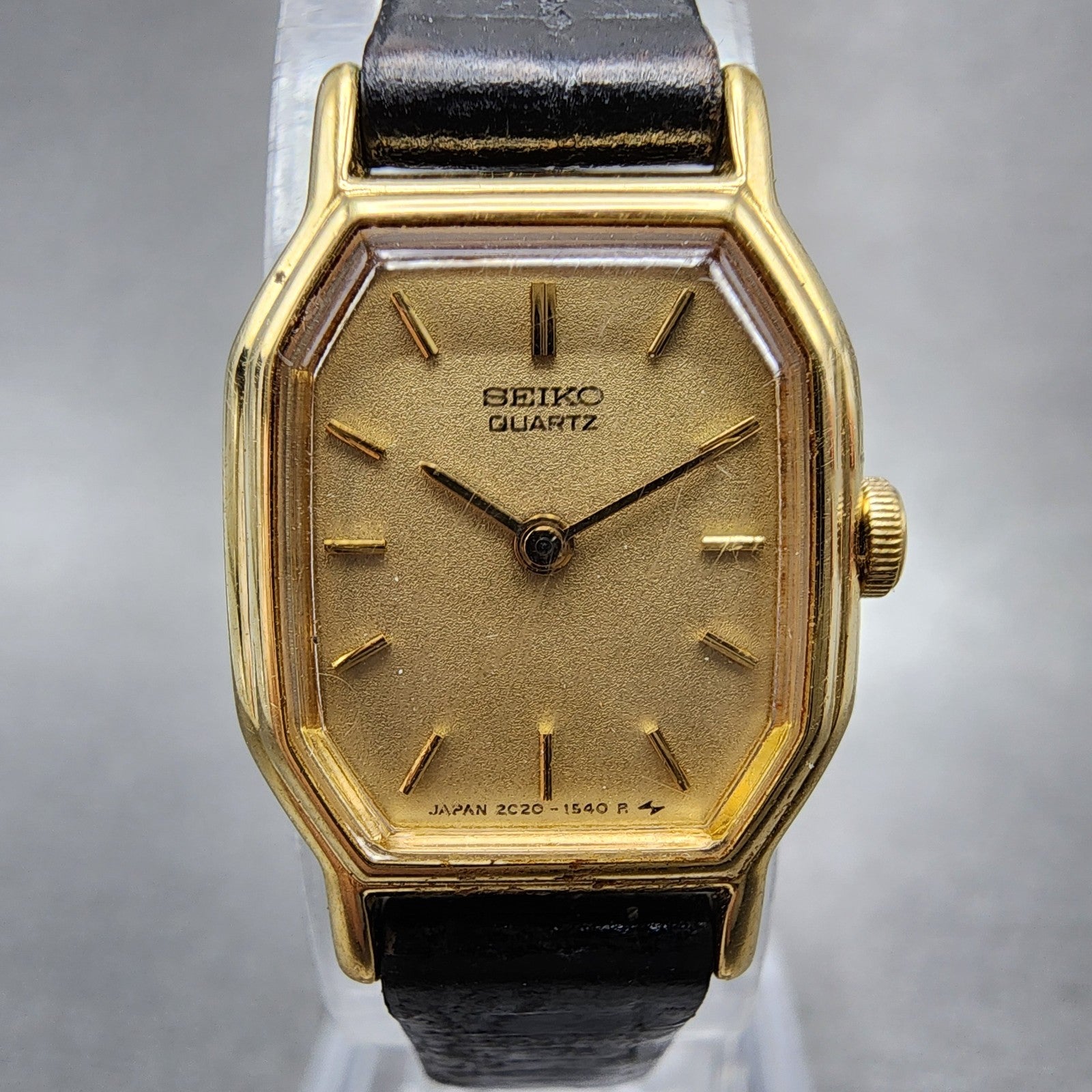 Seiko Watch Women 16mm Gold Dial Gold Tone Octagon 2C205769 New Battery1