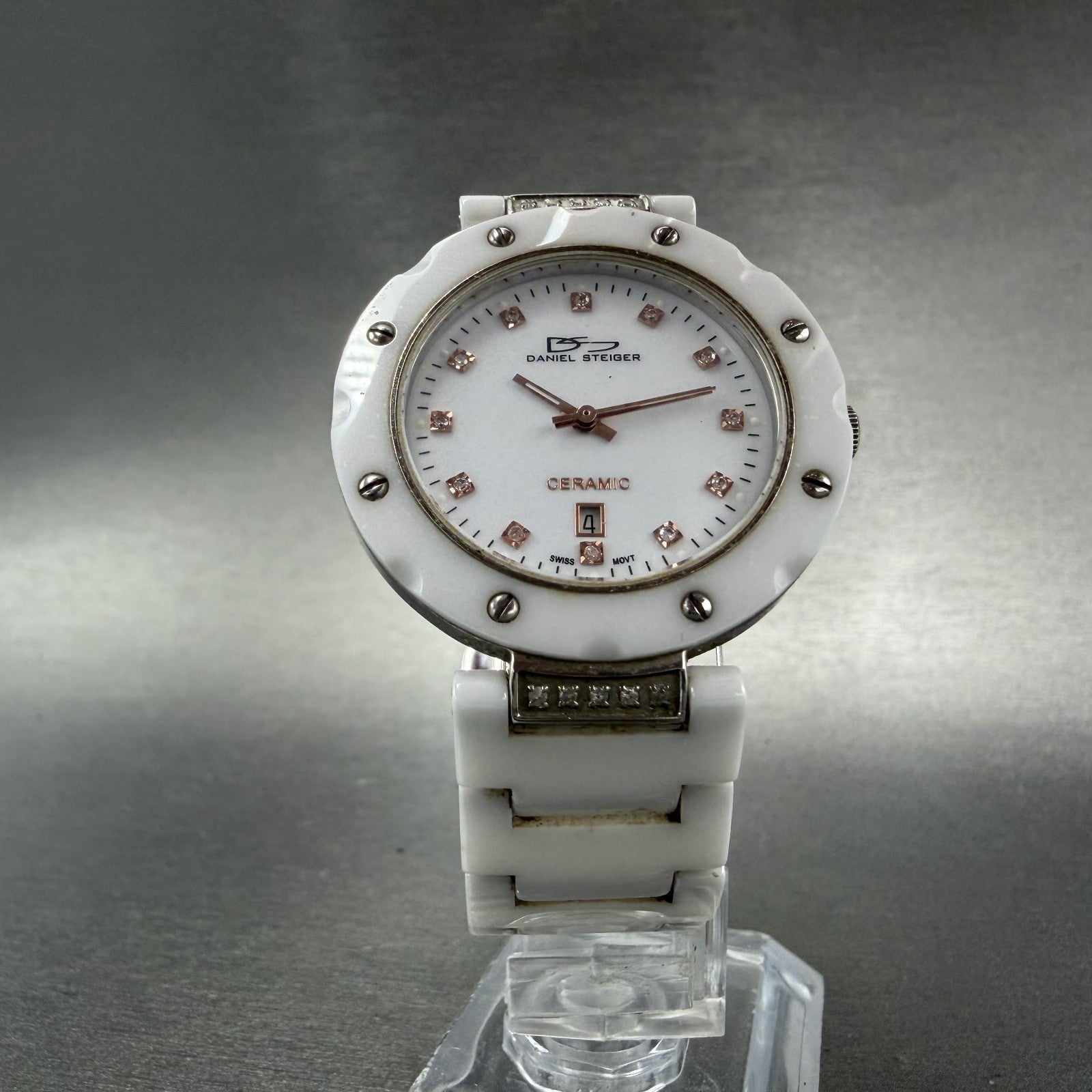 Daniel Steiger Watch Women 35mm White Dial Steel Ceramic Date 8092L New Battery5