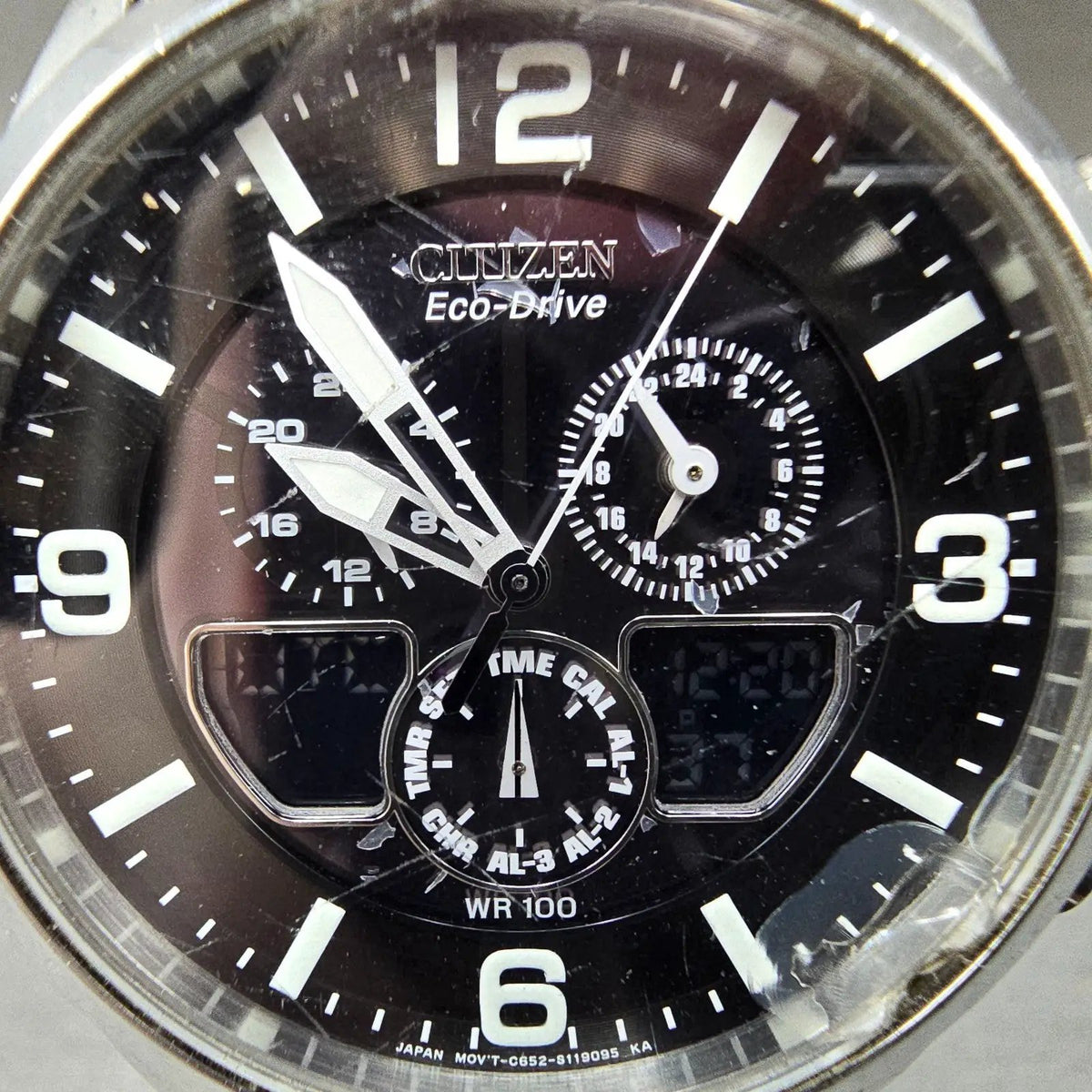 Citizen Eco-Drive Watch Men 43mm Black Dial Steel Ana Digi C652-S082072 Runs1