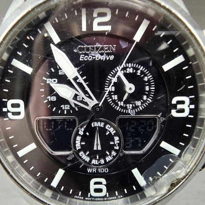 Citizen Eco-Drive Watch Men 43mm Black Dial Steel Ana Digi C652-S082072 Runs1