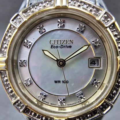 Citizen Eco-Drive Watch Women 26mm MOP Dial Two Tone Diamonds E011-S057639 Works1