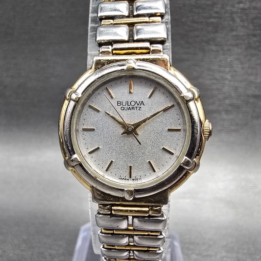 Bulova Watch Women 24mm Silver Dial Two Tone Round 90E11 New Battery0