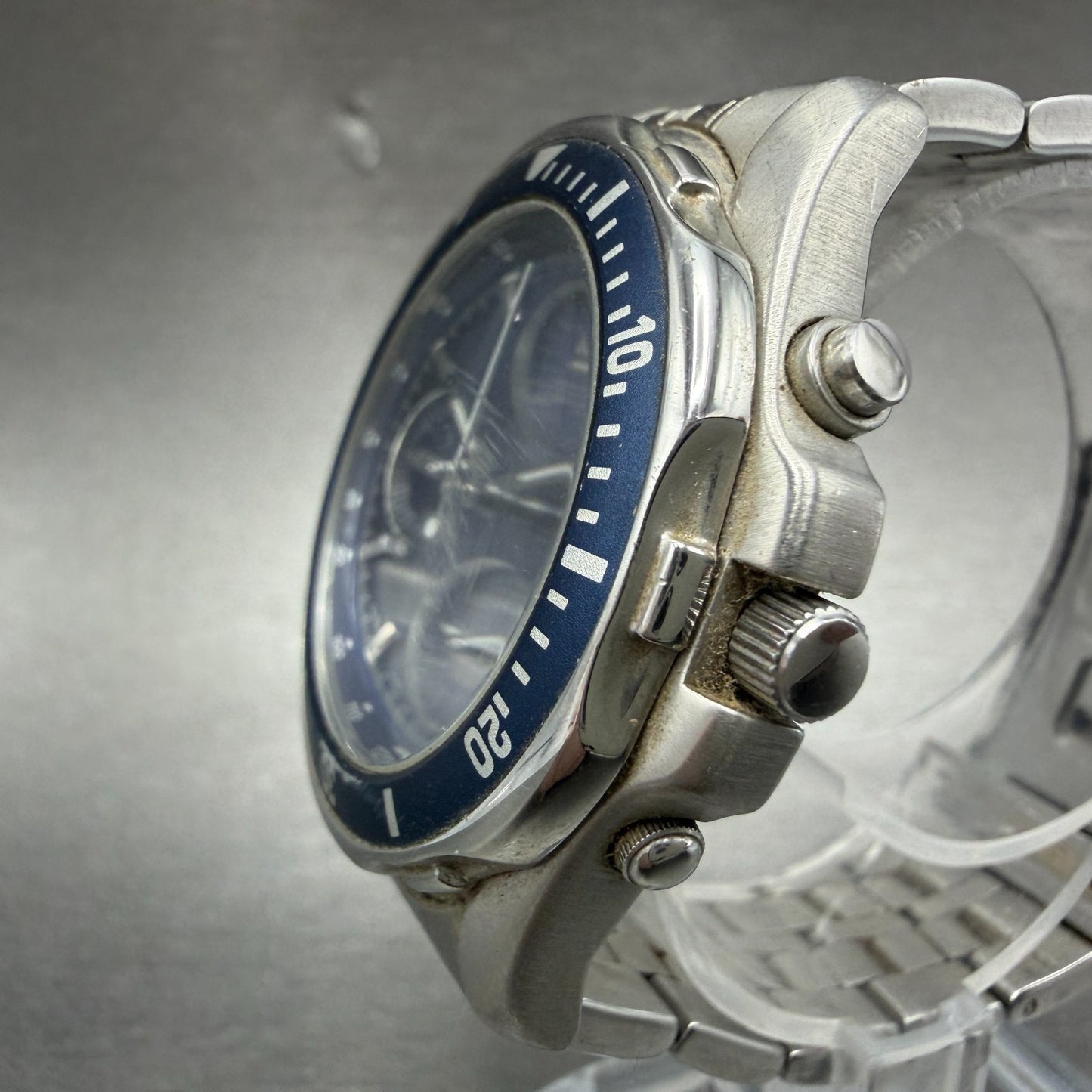 Seiko Chronograph Watch Men 40mm Blue Dial Steel Date Alarm Round New Battery H82