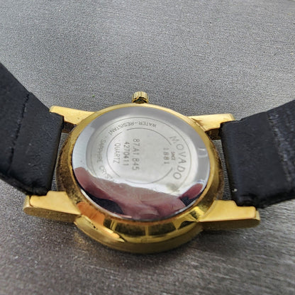 Movado Muesum Watch Women 25mm Black Dial Gold Tone Round 87 A1 845 New Battery9