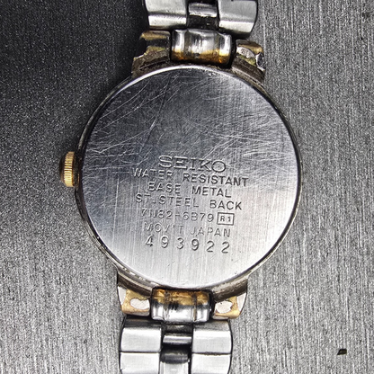 Seiko Watch Women 23mm Blue Dial Two Tone Date Round 7N82-6B79 New Battery JP10