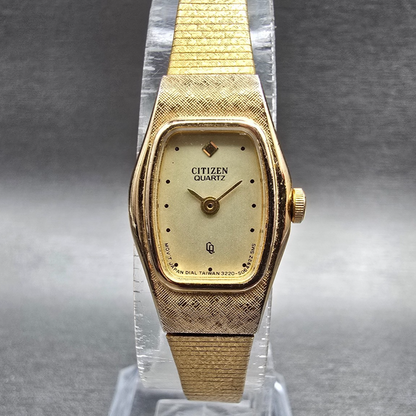 Citizen CQ Watch Women 16mm Champagne Dial Gold Tone 3220-899148 New Battery JP0