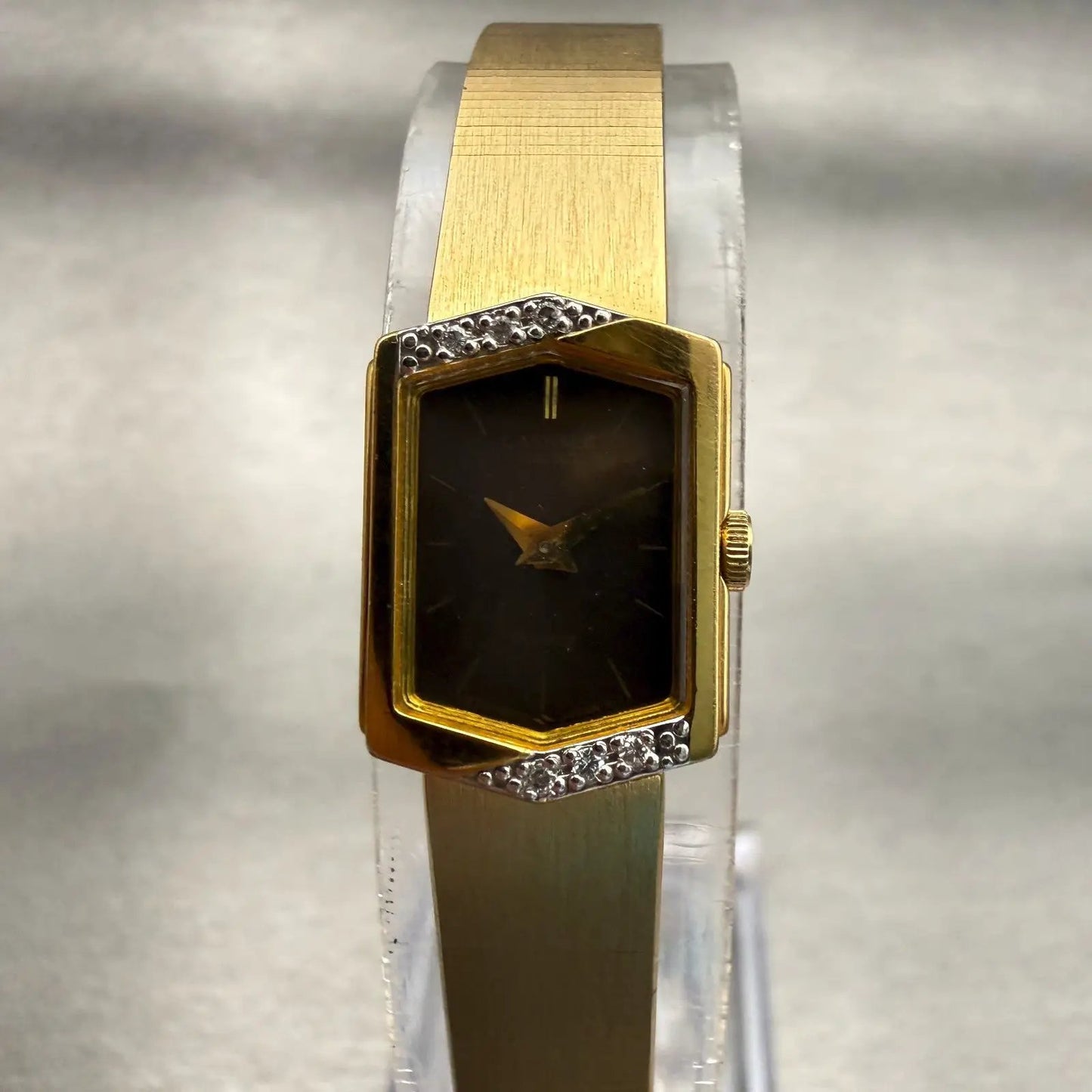 Seiko Watch Women 13mm Brown Dial Gold Tone Rectangle 1850-5039 New Battery VTG0