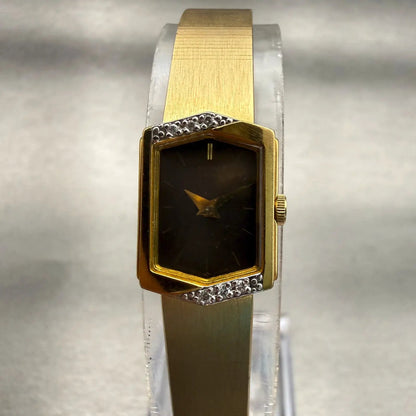 Seiko Watch Women 13mm Brown Dial Gold Tone Rectangle 1850-5039 New Battery VTG0