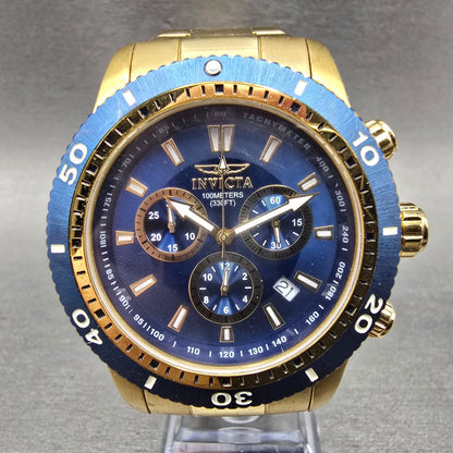 Invicta Chronograph Dive Watch Men 45mm Blue Dial Gold Tone 1205 New Battery0