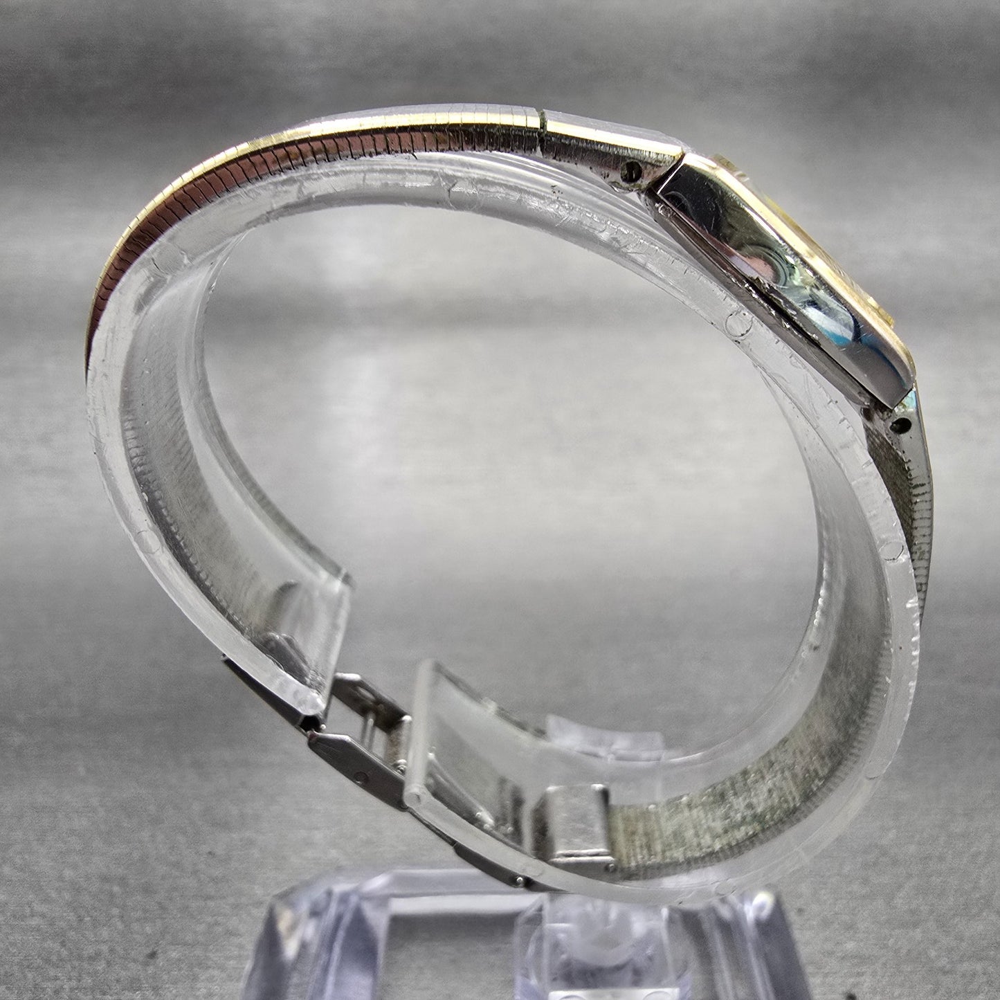 Seiko Watch Women 13mm Silver Dial Two Tone Rectangle 2E20-5139 New Battery VTG8