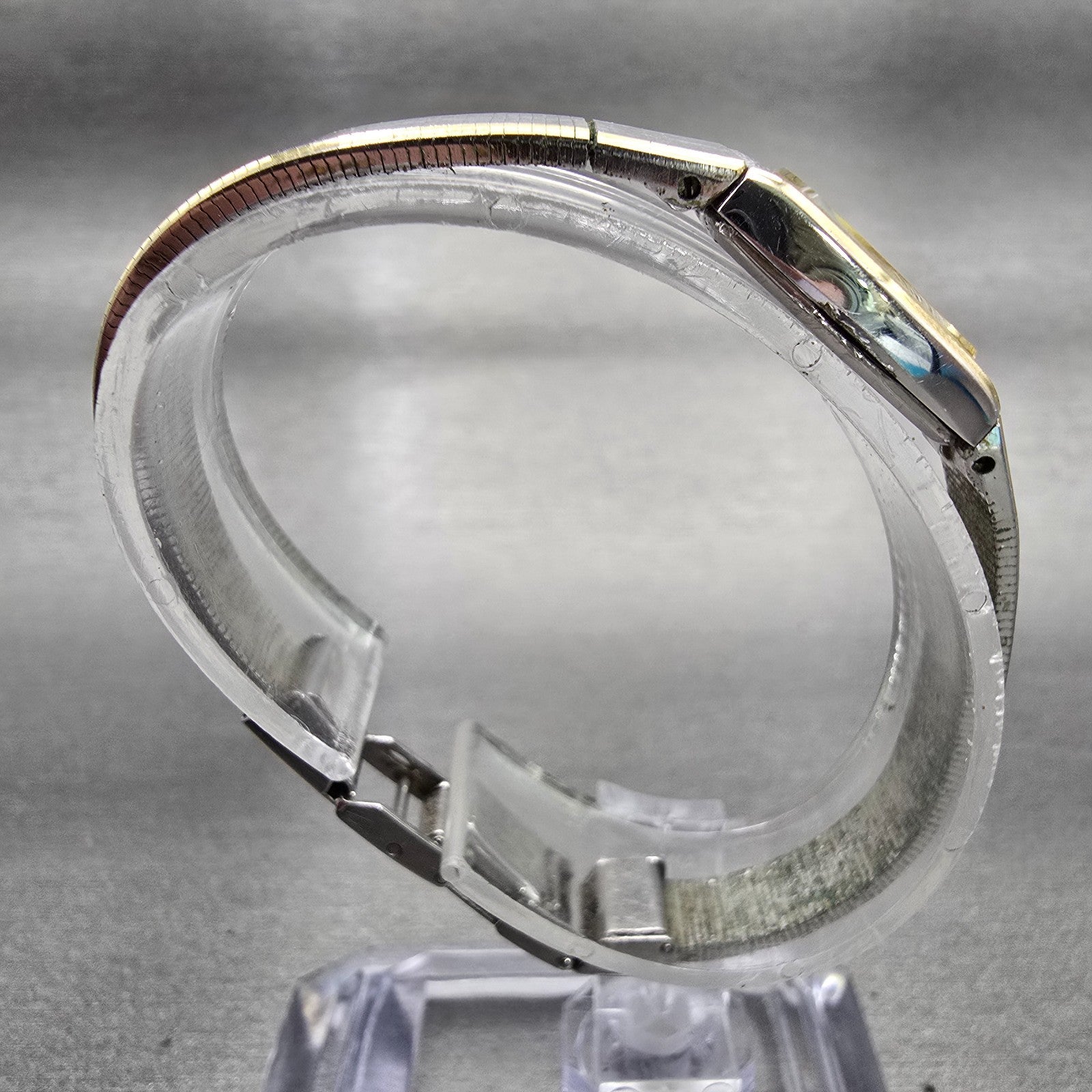 Seiko Watch Women 13mm Silver Dial Two Tone Rectangle 2E20-5139 New Battery VTG8