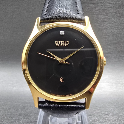 Citizen CQ Watch Men 32mm Black Dial Gold Tone Round 6031-K02716 New Battery JP0
