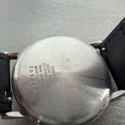 Seiko Watch Men 34mm Black Dial Silver Tone Round 7N00-8A49 Leather New Battery9
