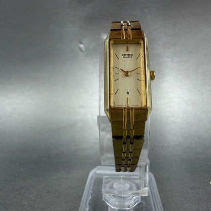 Citizen CQ Tank Watch Women 13mm Champagne Dial Gold Tone Rectangle New BatteryN5
