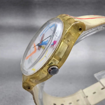 Swatch Gent AT SCHOOL Watch Men White Dial Clear Case Round GE167 New Battery2