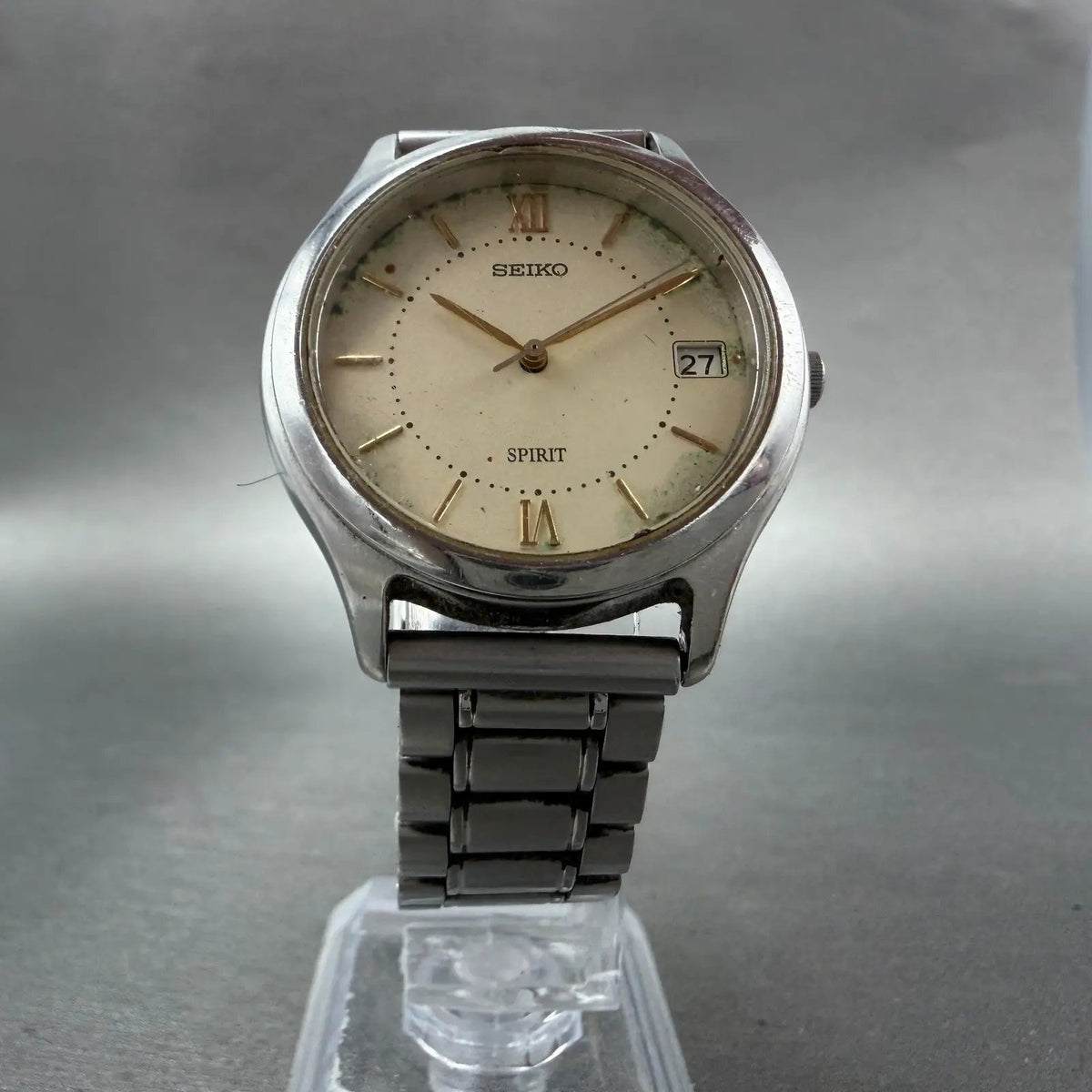 Seiko Spirit Watch Men 34mm Cream Dial Silver Tone Date 7n42-6110 New Battery G56