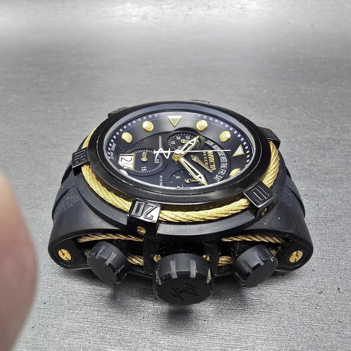 Invicta Reserve Bolt Zeus Chronograph Watch Men 53mm Black Dial Black Gold READ3
