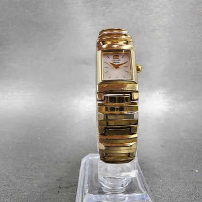 Citizen Tank Watch Women 14mm MOP Dial Gold Tone Rectangle New Battery Vintage5