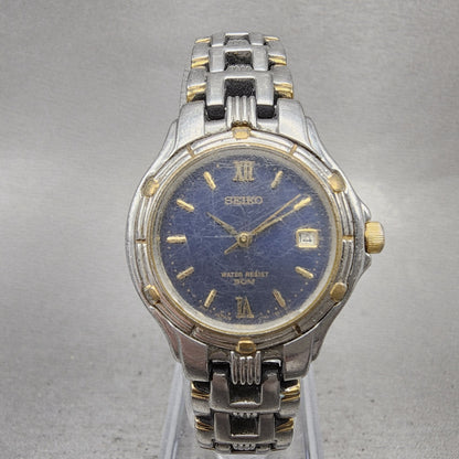 Seiko Watch Women 26mm Blue Dial Two Tone Date Round V7820779 New Battery0