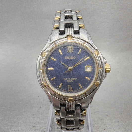 Seiko Watch Women 26mm Blue Dial Two Tone Date Round V7820779 New Battery0