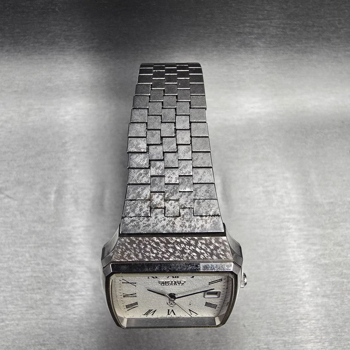 Seiko Watch Men 33mm Silver Dial Silver Tone Date Rectangle 0842-5010 New Batt4