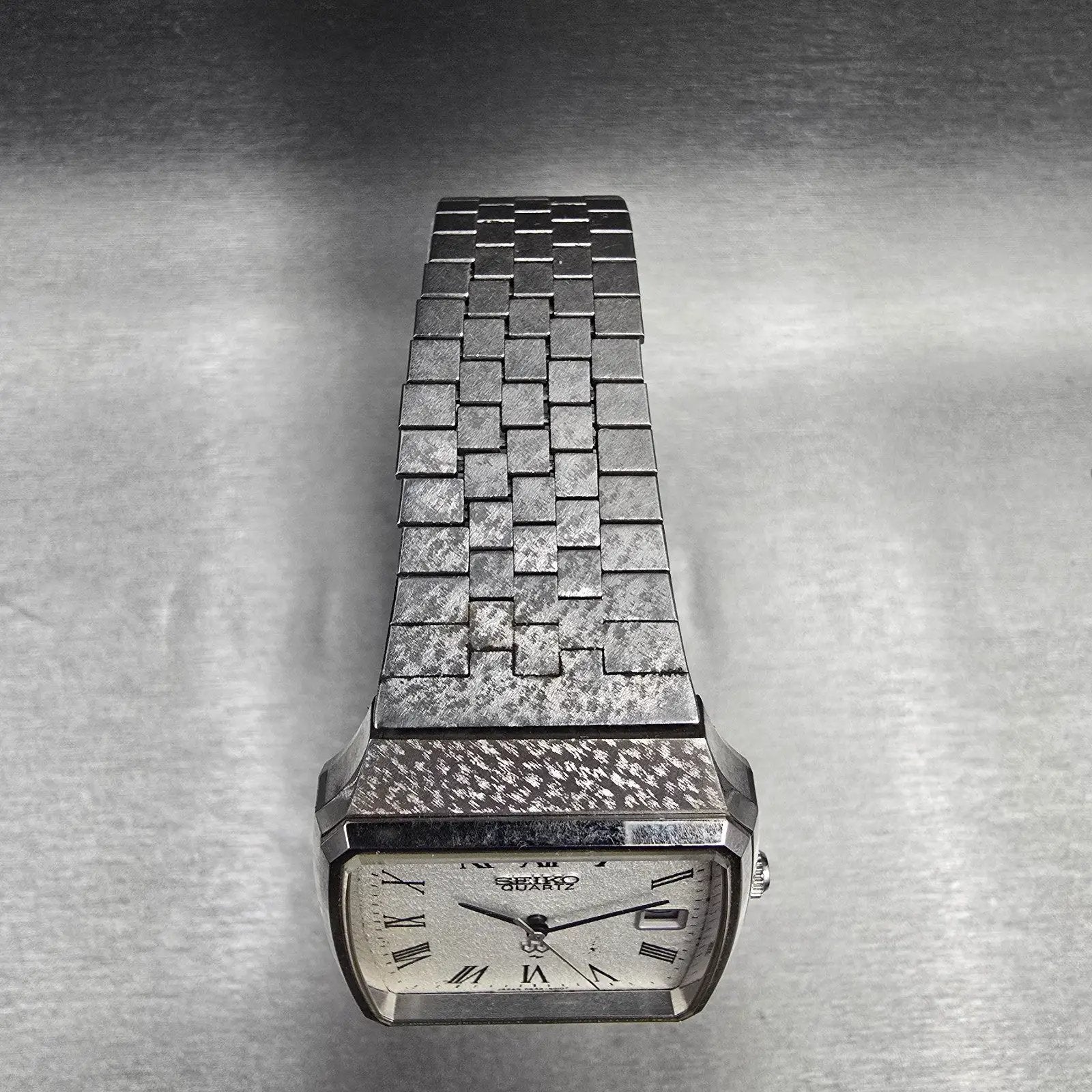 Seiko Watch Men 33mm Silver Dial Silver Tone Date Rectangle 0842-5010 New Batt4