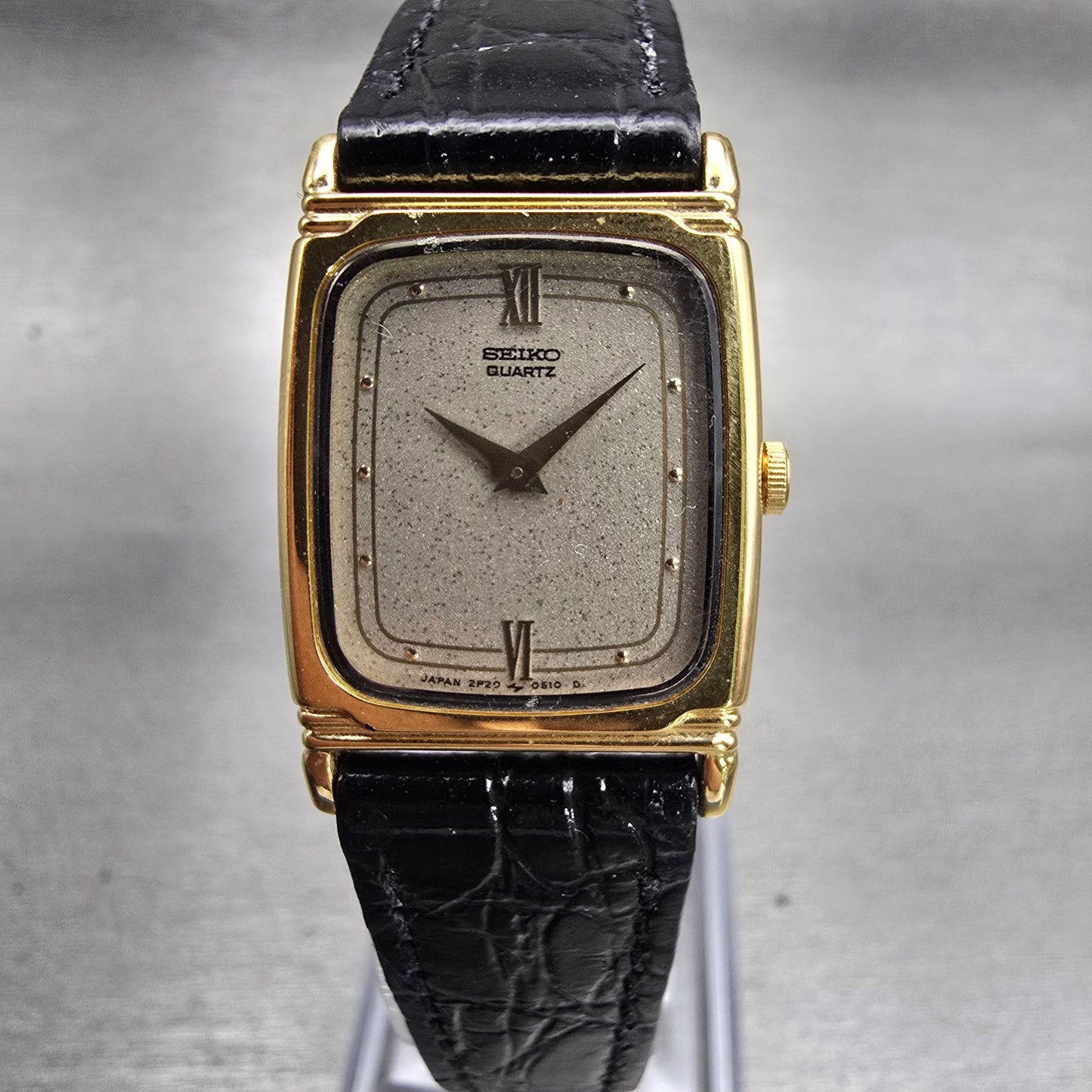 Seiko Watch Women 19mm Gray Dial Gold Tone Rectangle 2B20-5449 New Battery VTG0