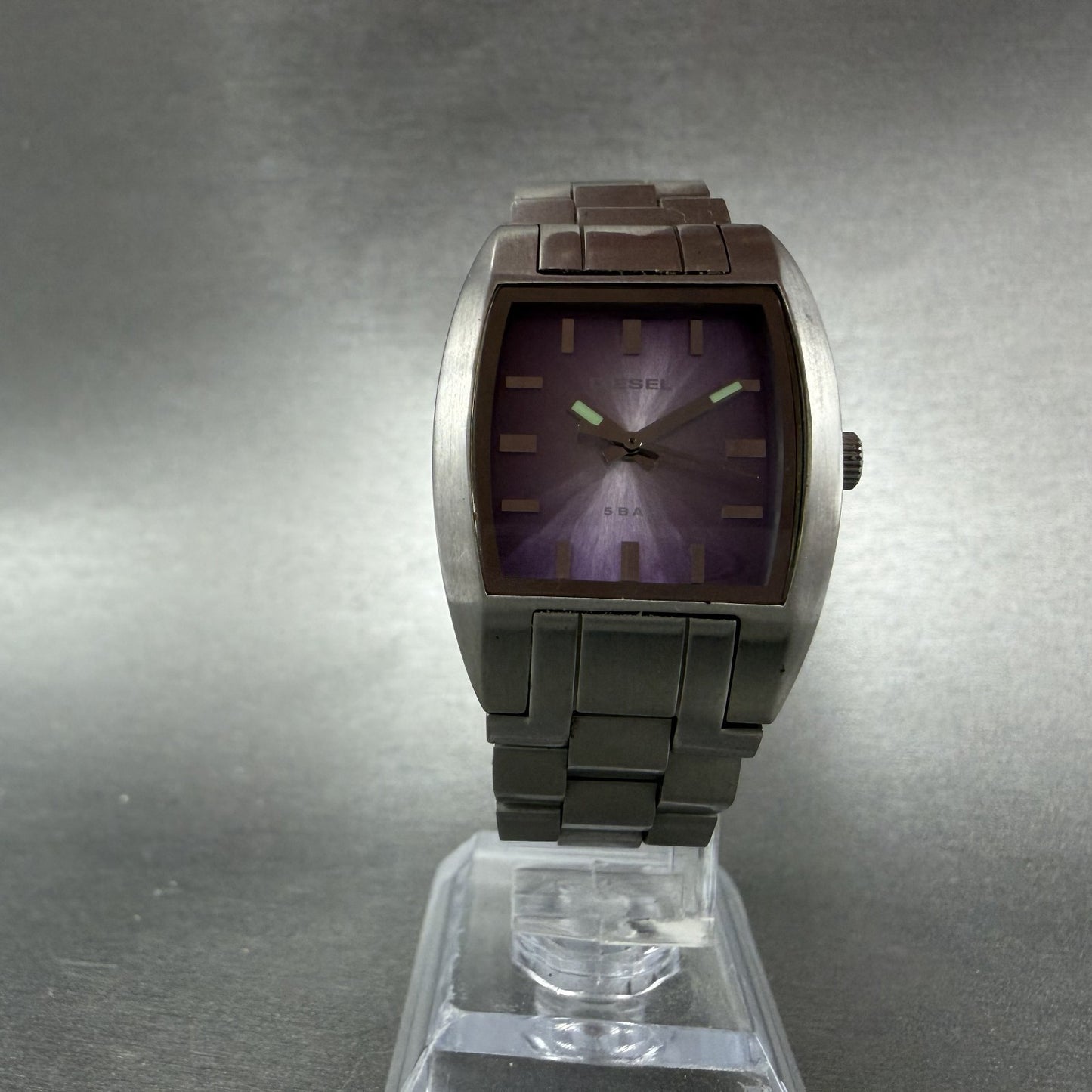 Diesel Watch Women 27mm Purple Dial Stainless Steel Rectangle DZ-1031 New Batt5