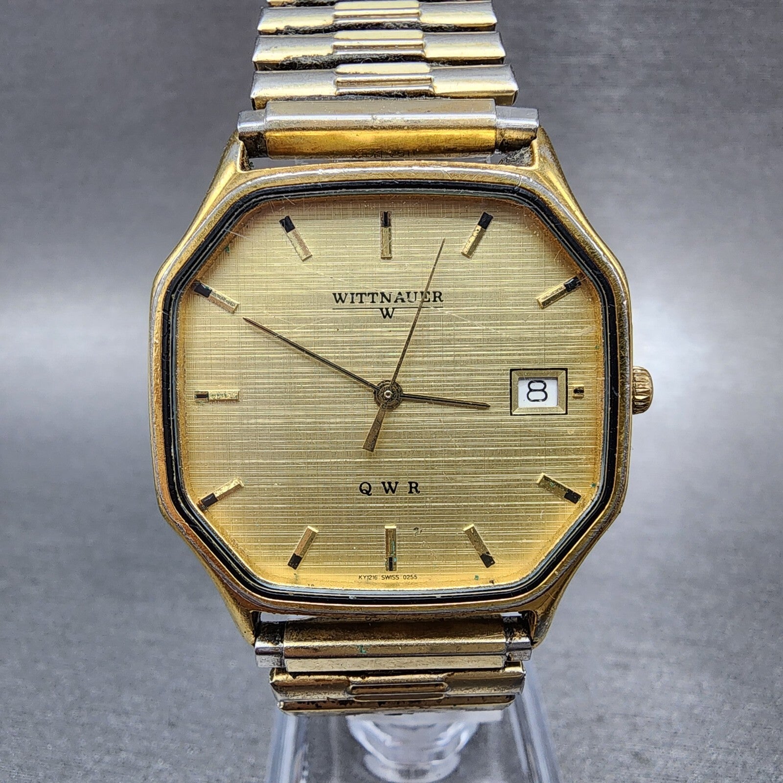 Wittnauer QWR Watch Men 33mm Champagne Dial Gold Tone Octagon Date 0255 PARTS0