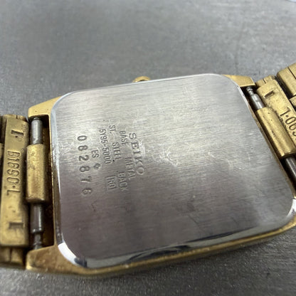 Seiko SX Tank Watch Men 26mm Champagne Dial Gold Tone Rectangle 5Y95-5009 NewBat10