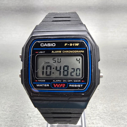 Casio F-91W Digital Watch Men 34mm Black Dial Black Chrono Alarm New Battery0