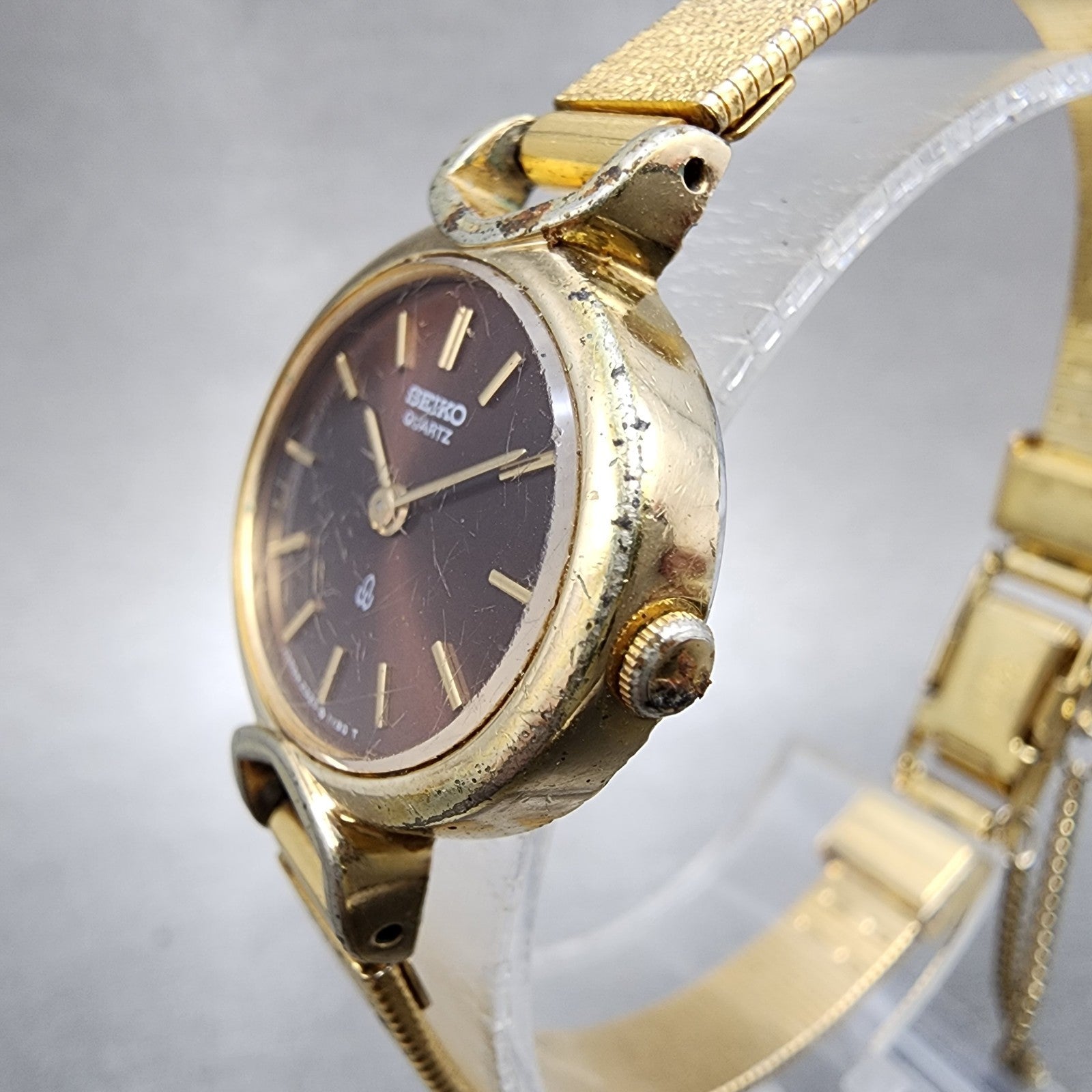 Seiko Watch Women 23mm Brown Dial Gold Tone Oval 23205670 New Battery VTG2