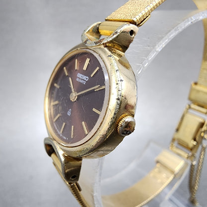 Seiko Watch Women 23mm Brown Dial Gold Tone Oval 23205670 New Battery VTG2