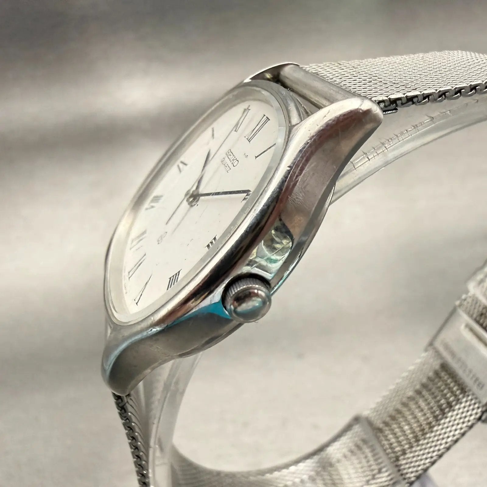 Seiko Watch Men 34mm White Dial Silver Tone Oval 6431-5040 New Battery Vintage2
