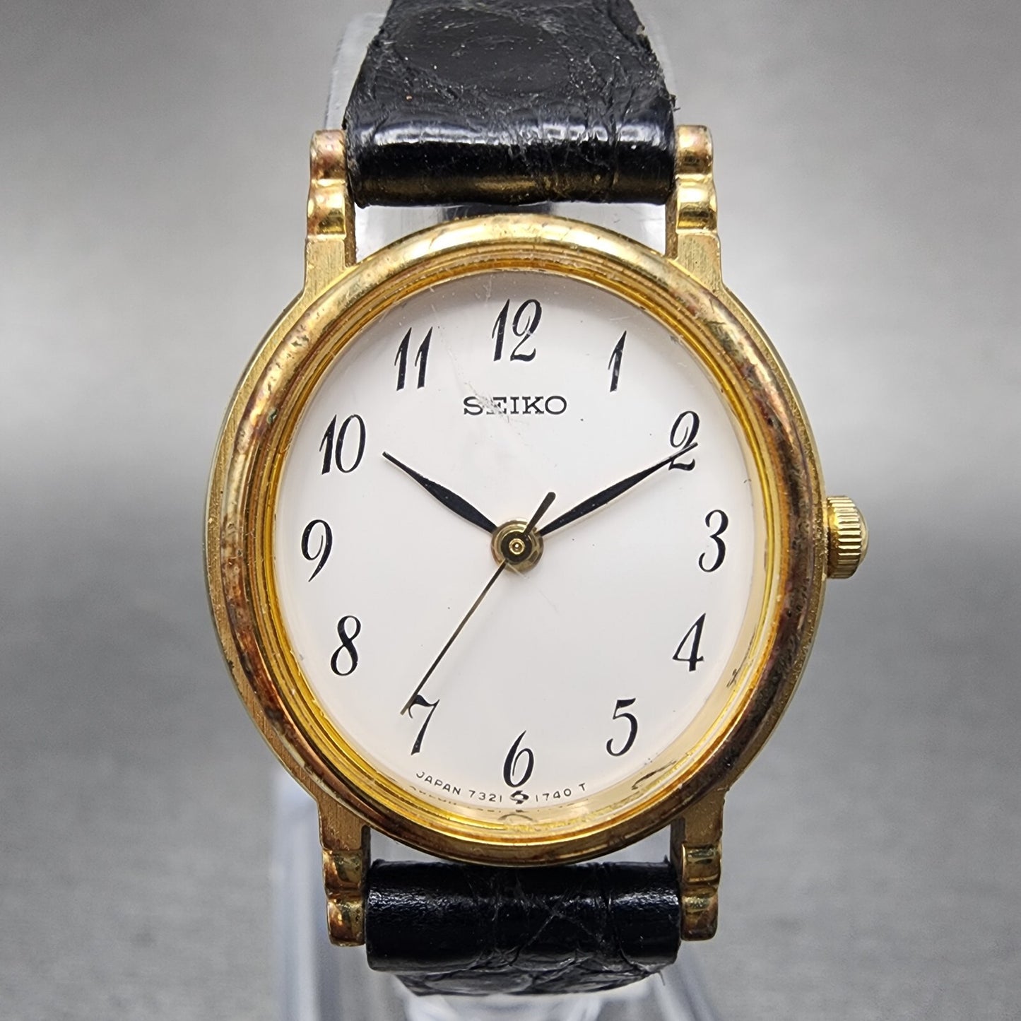 Seiko Watch Women 22mm White Dial Gold Tone Oval Leather 73216070 New Battery1
