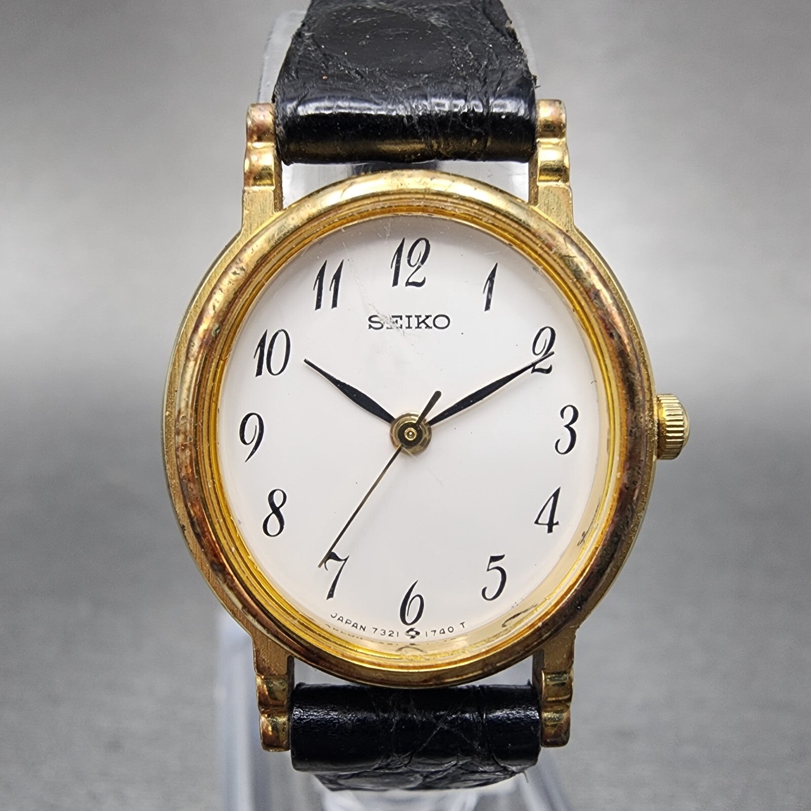 Seiko Watch Women 22mm White Dial Gold Tone Oval Leather 73216070 New Battery1