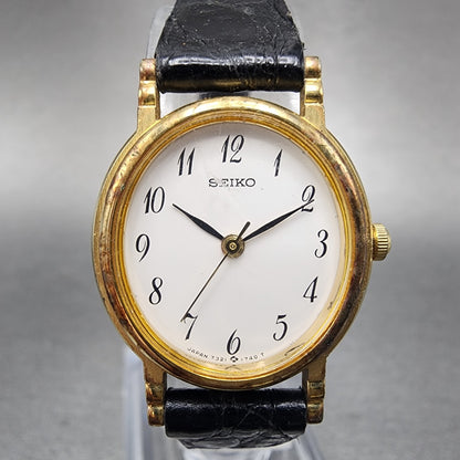 Seiko Watch Women 22mm White Dial Gold Tone Oval Leather 73216070 New Battery1