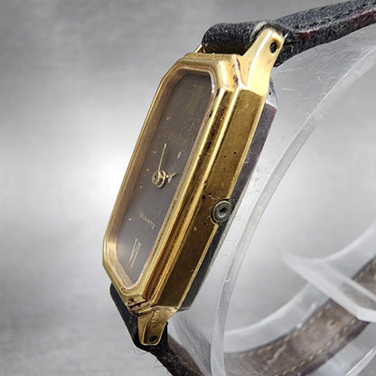 Tissot Tank Watch Women 14mm Brown Dial Gold Tone Octagon  New Battery