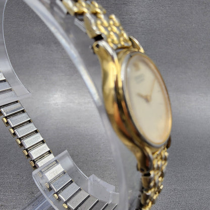 Seiko Watch Women 17mm Champagne Dial Gold Tone Oval 2y005f19 New Battery2