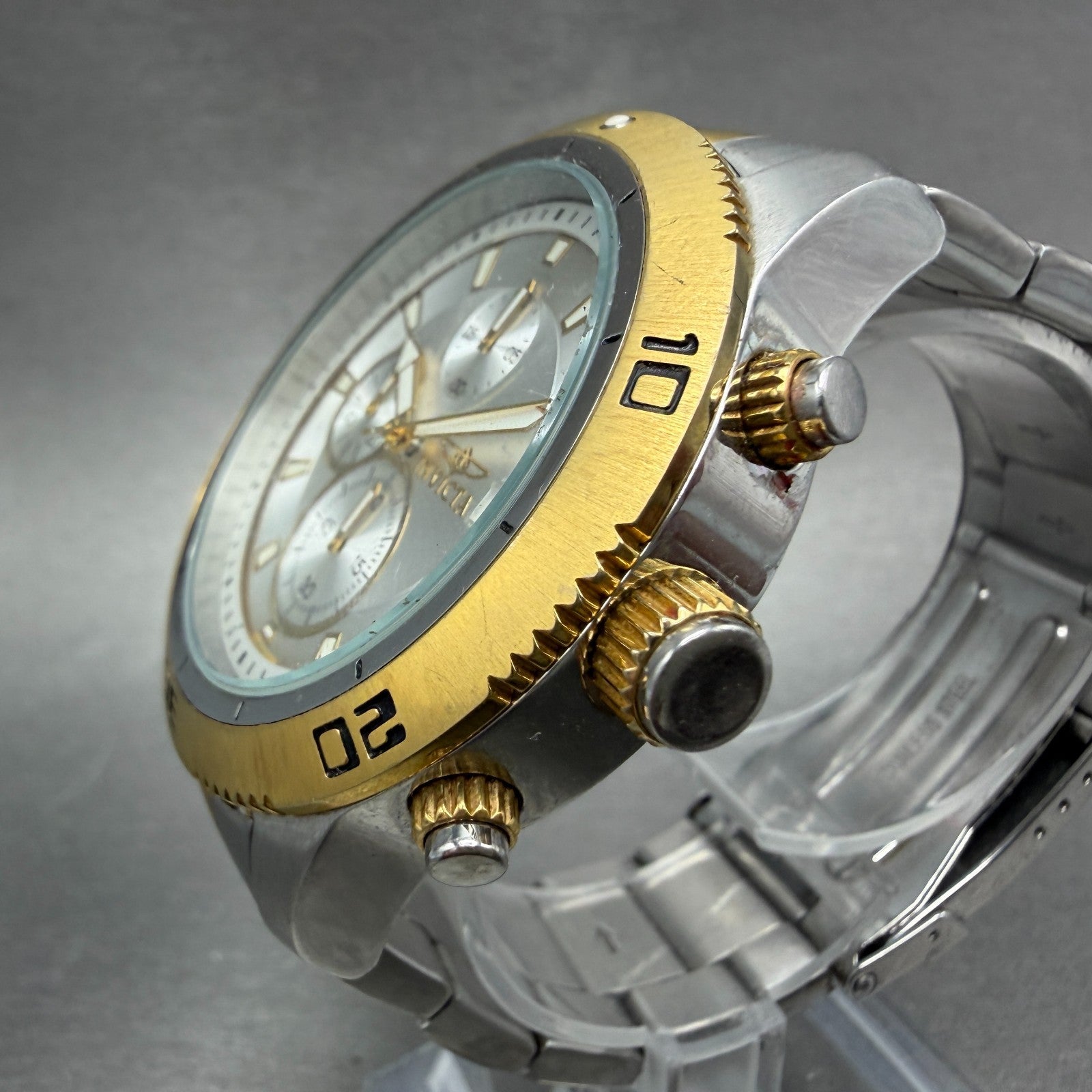 Invicta Specialty Chronograph Watch Men 46mm Silver Dial TwoTone Date 17441 Runs2