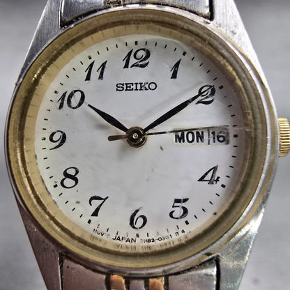 Seiko Watch Women 24mm White Dial Two Tone Daydate Round 7N83-0011 New Battery1
