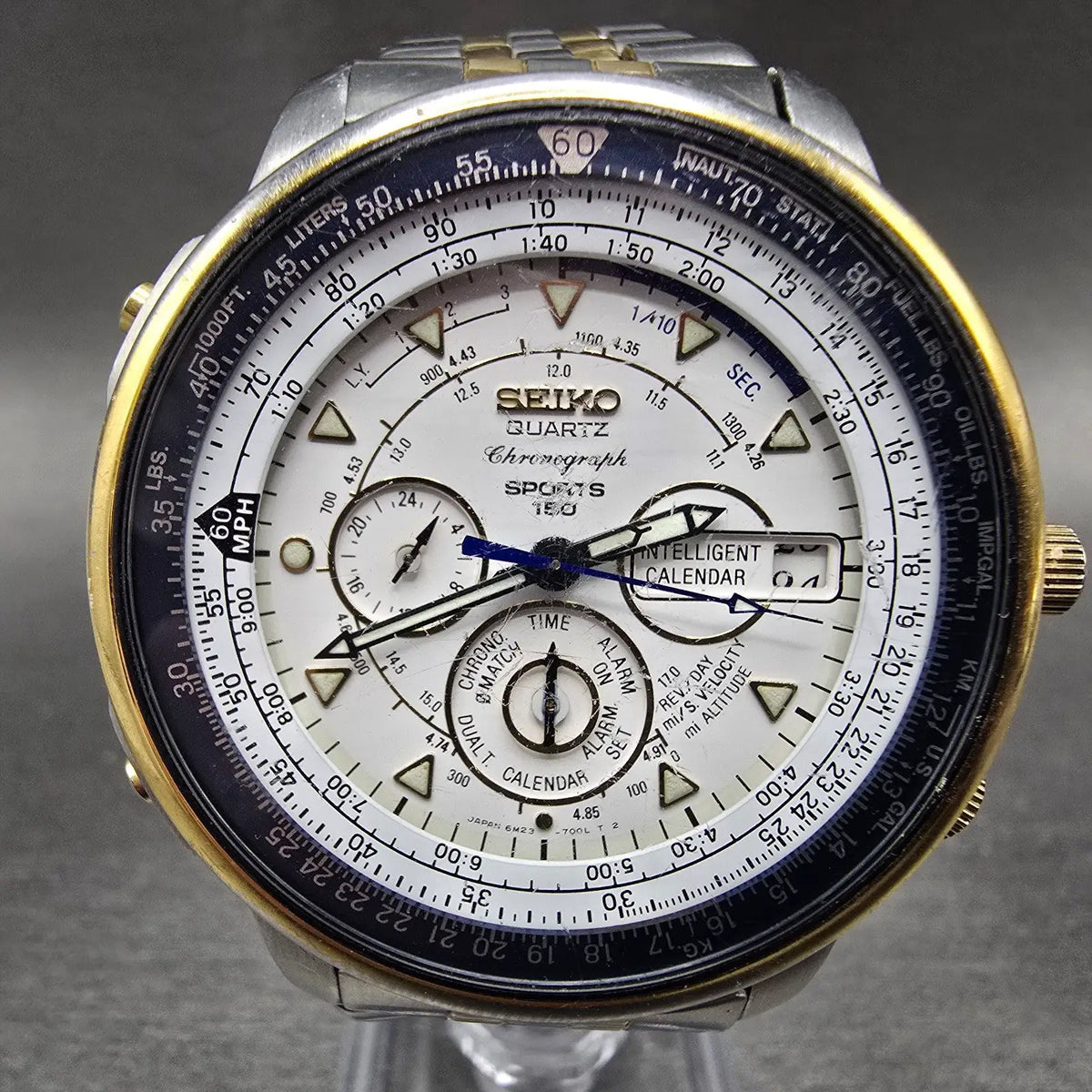 Seiko Sports 150 Chronograph Watch Men 44mm White Dial Two Tone 6M23-7000 PARTS!0
