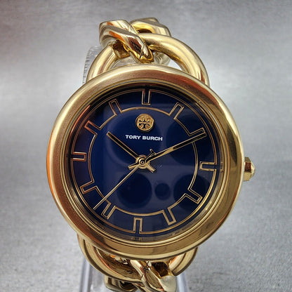 Tory Burch Ravello Watch Women 32mm Blue Dial Gold Tone Round TBW72122
