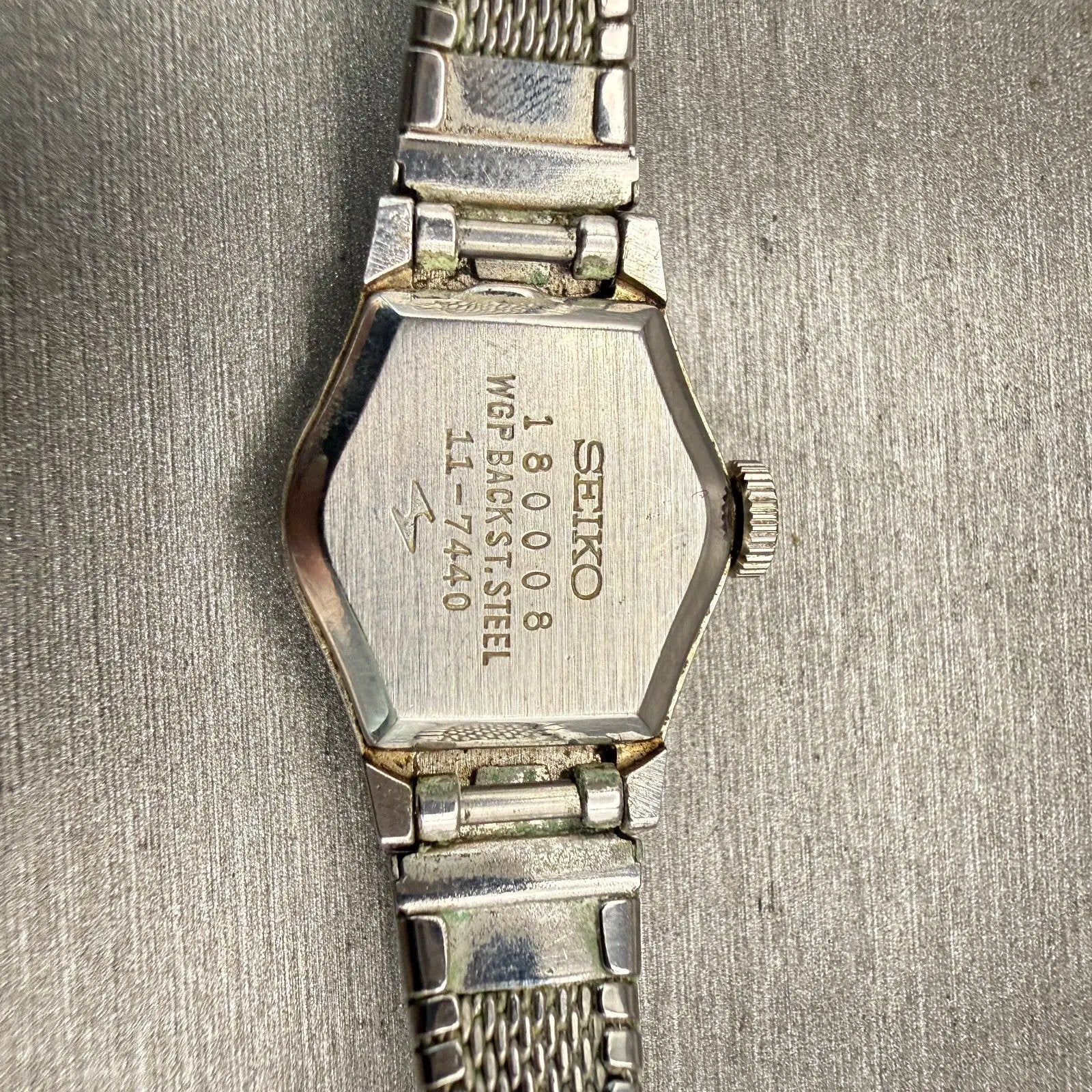 Seiko Watch Women 18mm Silver Dial White Gold Plated Oval 11-7440 Manual Runs10