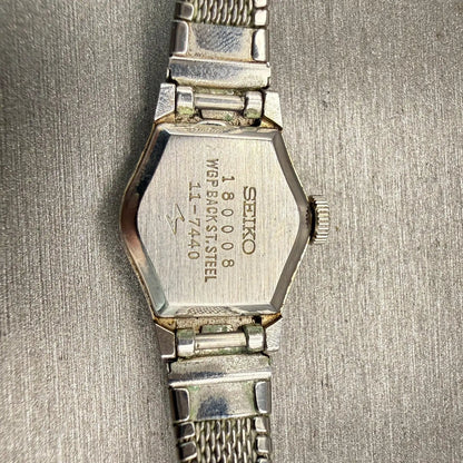 Seiko Watch Women 18mm Silver Dial White Gold Plated Oval 11-7440 Manual Runs10